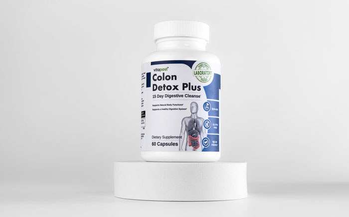 An Image Of Human Anatomy With The Bottle Of Colon Detox Plus