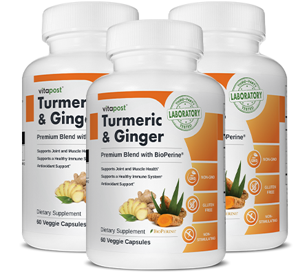 Bottles of Turmeric  & Ginger Capsules